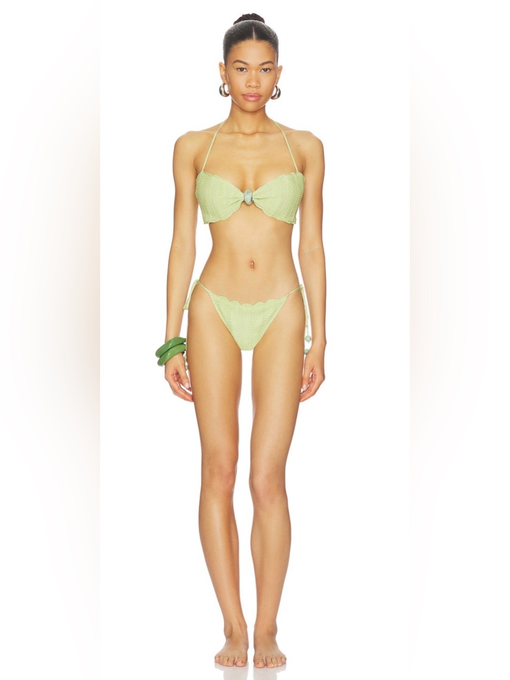 Devon Windsor Kyla Light Green Scallop Edge Crochet Bikini 2 piece SMALL